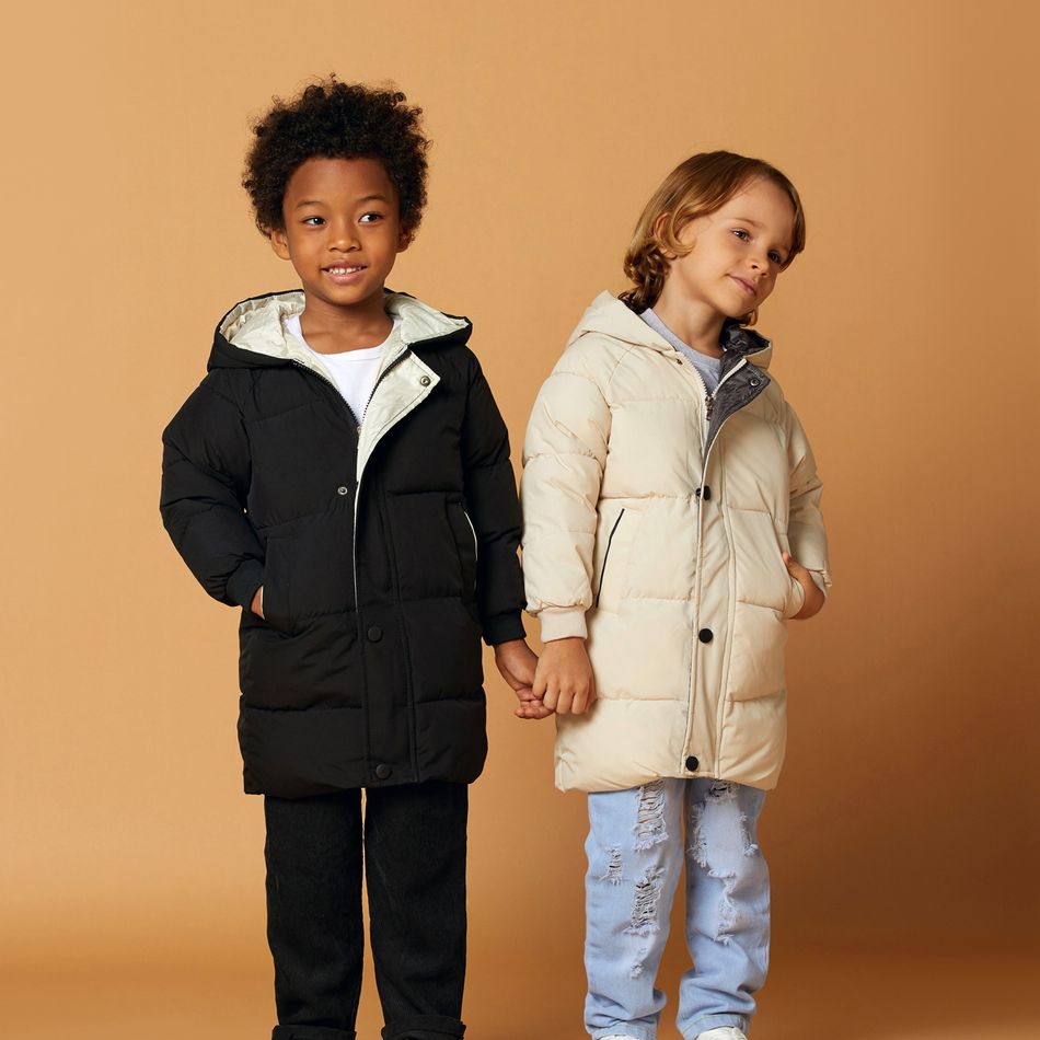 Toddler Girl/Boy Button Design Solid Hooded Coat with Pocket Beige big image 7