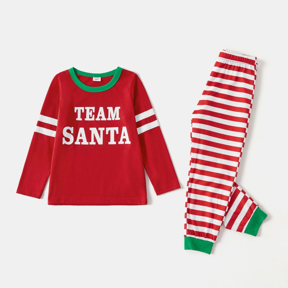 Christmas Letter Print and Striped Red Family Matching Long-sleeve Pajamas Set (Flame Resistant) Red big image 7