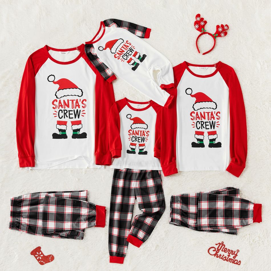 Christmas Hat and Boots Letter Print Red Family Matching Long-sleeve Pajamas Sets (Flame Resistant) Red/White