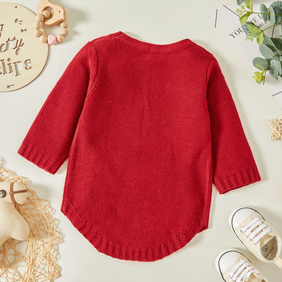 Baby Girl Bowknot Long-sleeve Knitting Sweater Romper Red big image 5