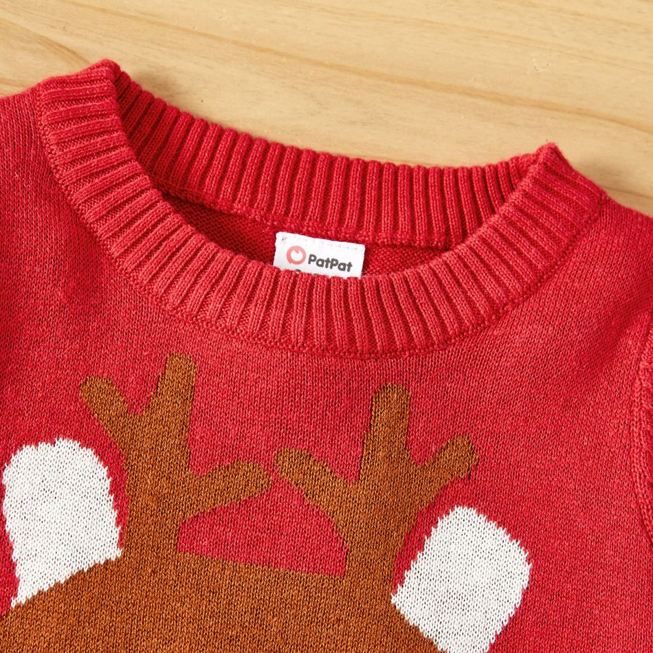 Christmas Reindeer Pattern Baby Boy/Girl Red Long-sleeve Knitted Sweater Pullover Red big image 2
