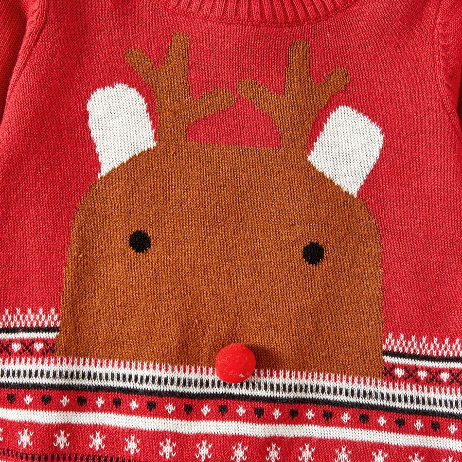 Christmas Reindeer Pattern Baby Boy/Girl Red Long-sleeve Knitted Sweater Pullover Red big image 3