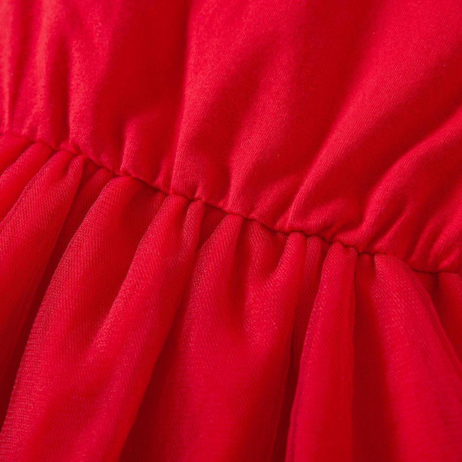 Christmas Baby Girl 95% Cotton Long-sleeve Snowflake & Letter Print Red Mesh Dress Red big image 4