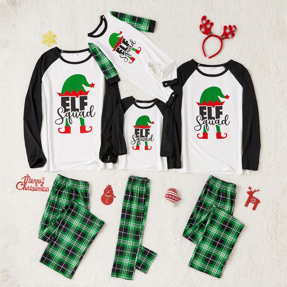 Christmas Elf and Letter Print Green Family Matching Long-sleeve Pajamas Set (Flame Resistant) Green