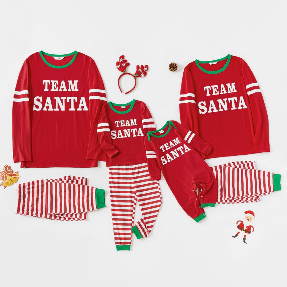 Christmas Letter Print and Striped Red Family Matching Long-sleeve Pajamas Set (Flame Resistant) Red big image 1