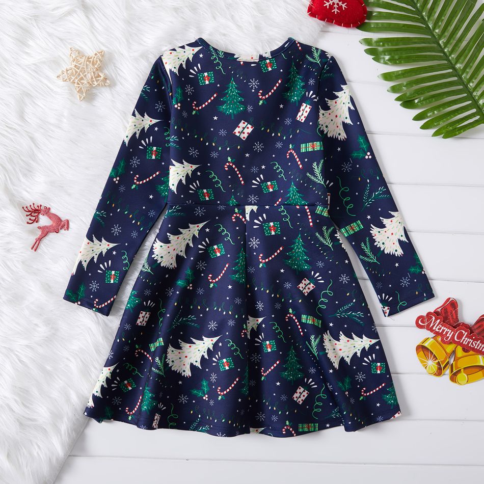 Natal Criança Mulher Padrão de Natal Vestidos Azul big image 6