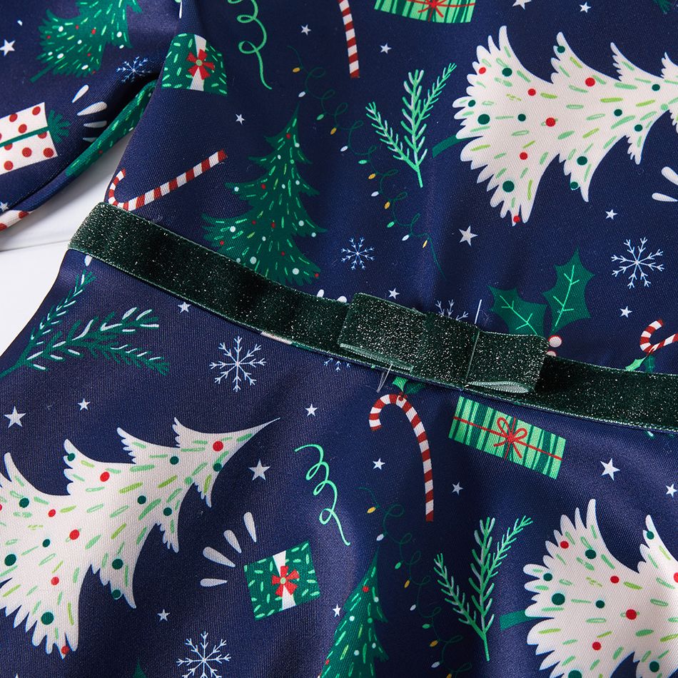 Natal Criança Mulher Padrão de Natal Vestidos Azul big image 3