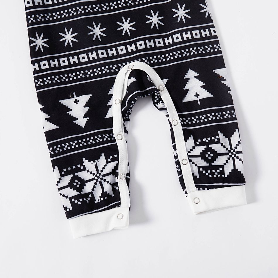 Christmas All Over Print Black Family Matching Long-sleeve Pajamas Sets (Flame Resistant) Black/White big image 13