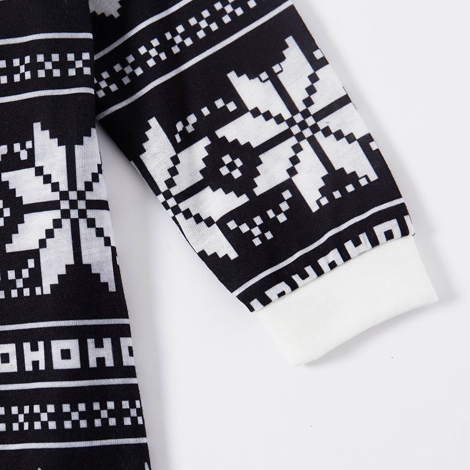 Christmas All Over Print Black Family Matching Long-sleeve Pajamas Sets (Flame Resistant) Black/White big image 5