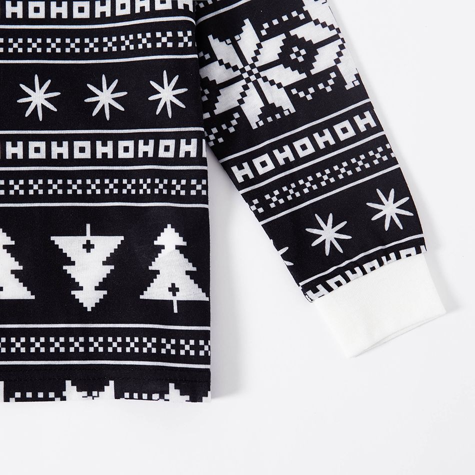 Christmas All Over Print Black Family Matching Long-sleeve Pajamas Sets (Flame Resistant) Black/White big image 8