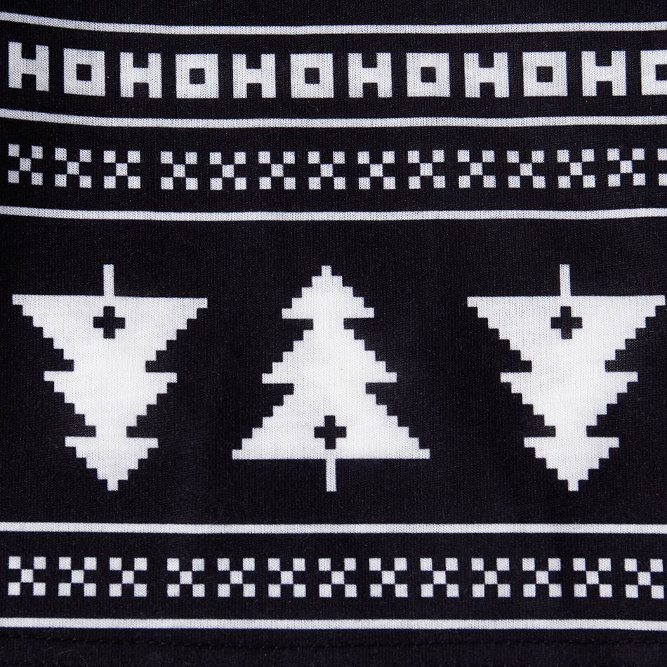 Christmas All Over Print Black Family Matching Long-sleeve Pajamas Sets (Flame Resistant) Black/White