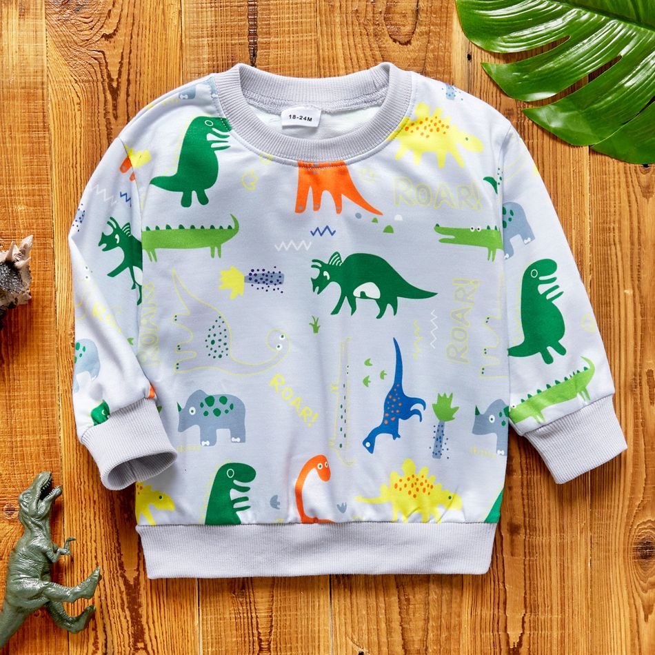 Toddler Boy Animal Dinosaur/Vehicle Print Casual Pullover Sweatshirt Grey