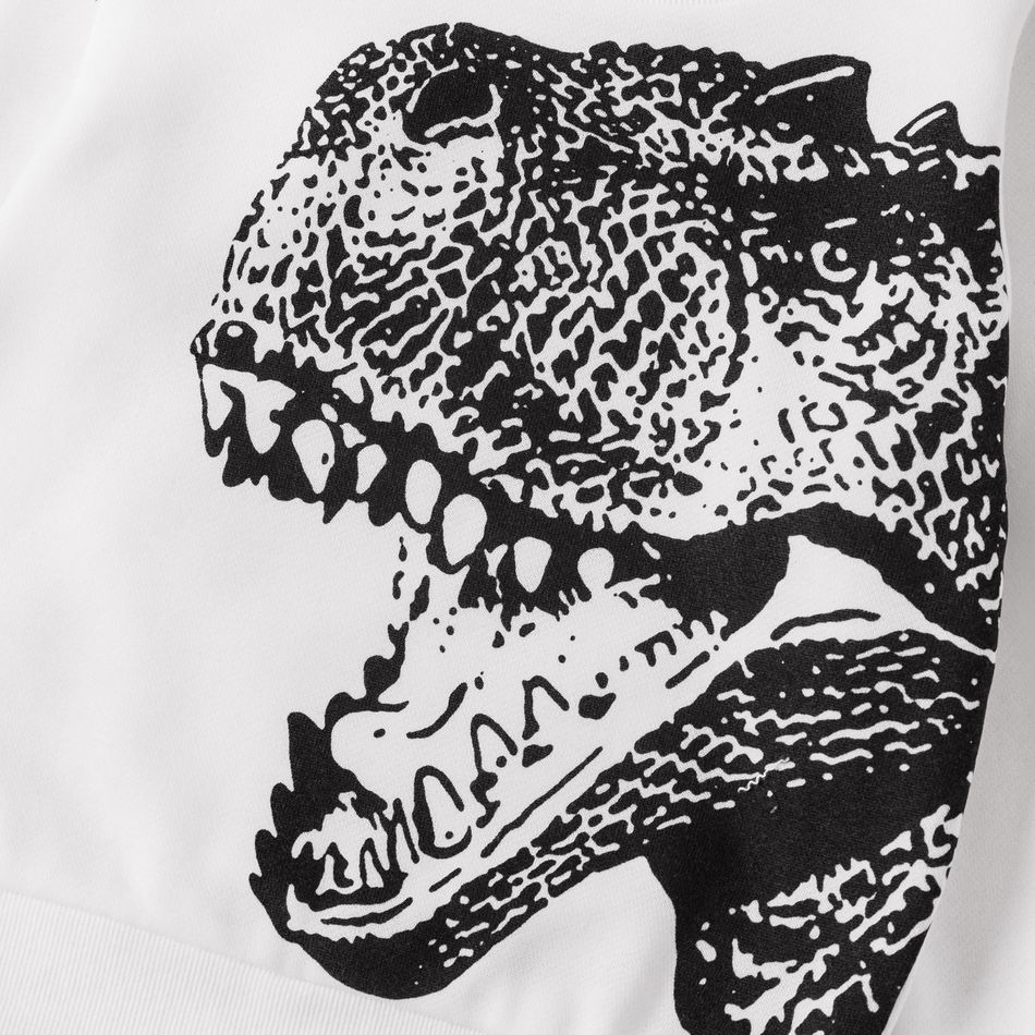 2-piece Kid Boy Animal Dinosaur Print Pullover Sweatshirt and Letter Print Pants Set White big image 3