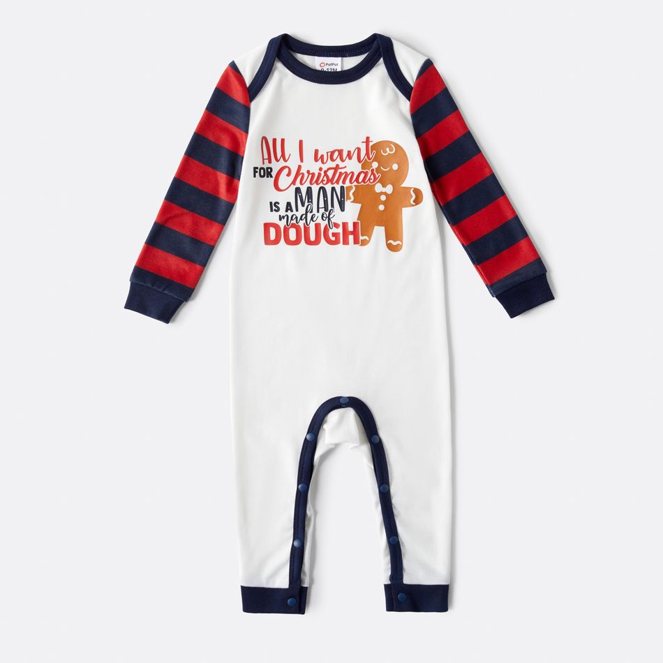Christmas Gingerbread Man and Letter Print Snug Fit Family Matching Long-sleeve Pajamas Sets Dark blue/White/Red big image 9