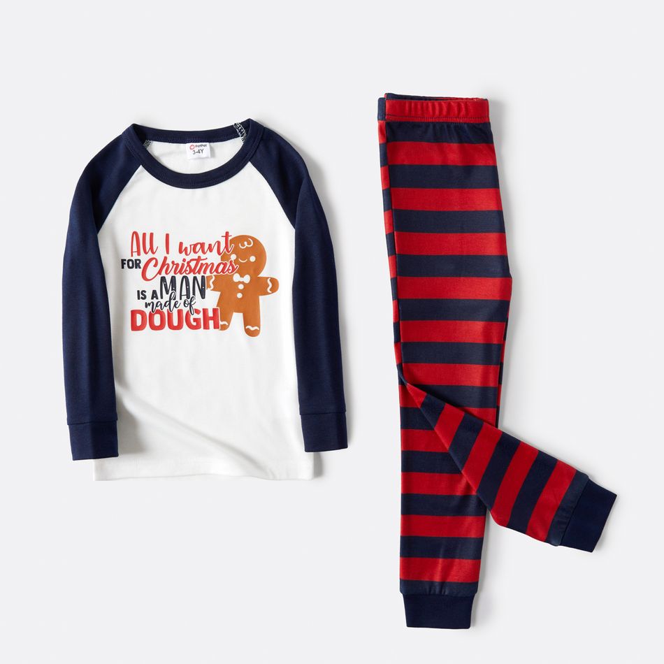 Christmas Gingerbread Man and Letter Print Snug Fit Family Matching Long-sleeve Pajamas Sets Dark blue/White/Red big image 8