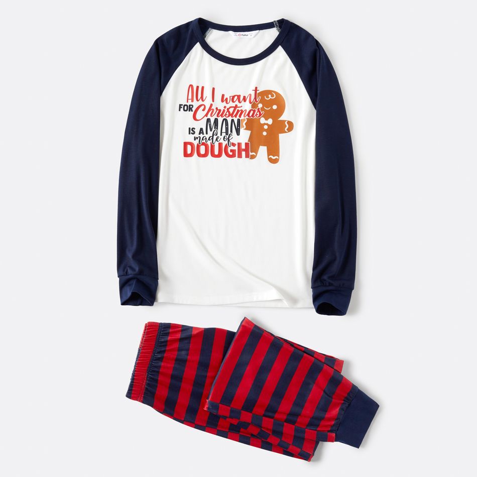 Christmas Gingerbread Man and Letter Print Snug Fit Family Matching Long-sleeve Pajamas Sets Dark blue/White/Red big image 2