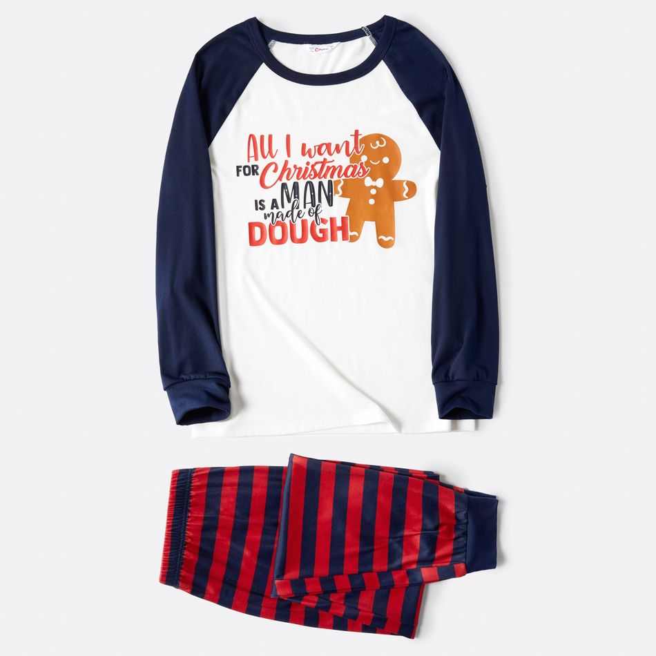 Christmas Gingerbread Man and Letter Print Snug Fit Family Matching Long-sleeve Pajamas Sets Dark blue/White/Red big image 3