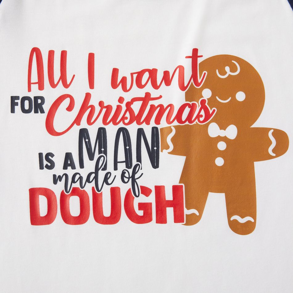 Christmas Gingerbread Man and Letter Print Snug Fit Family Matching Long-sleeve Pajamas Sets Dark blue/White/Red big image 5