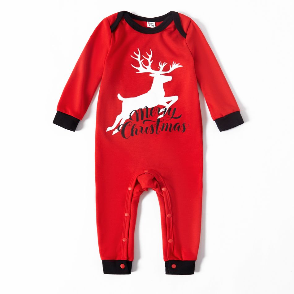 Christmas Reindeer and Letter Print Red Family Matching Long-sleeve Snug Fit Pajamas Sets Red big image 10