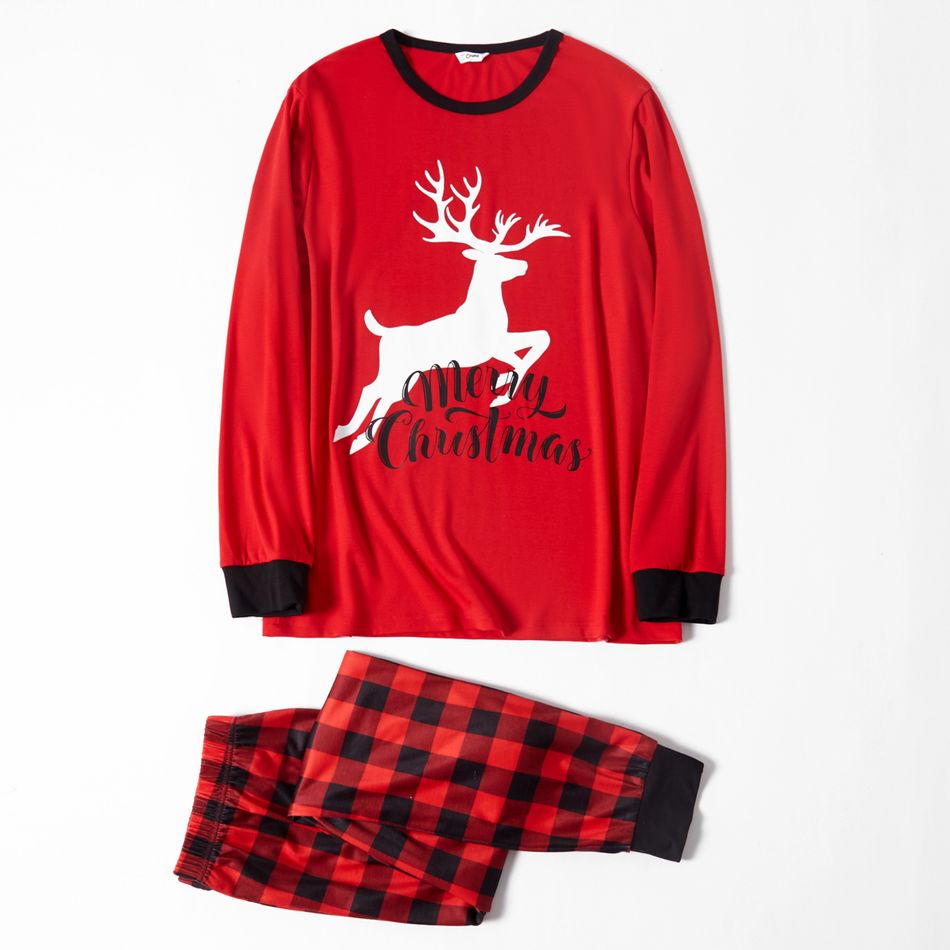 Christmas Reindeer and Letter Print Red Family Matching Long-sleeve Snug Fit Pajamas Sets Red big image 2