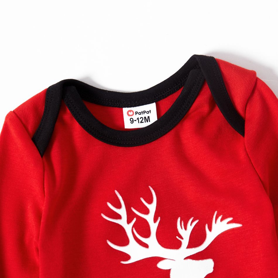 Christmas Reindeer and Letter Print Red Family Matching Long-sleeve Snug Fit Pajamas Sets Red big image 11