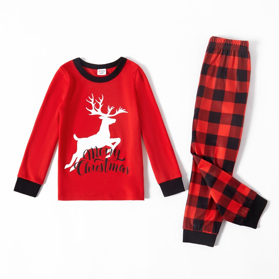 Christmas Reindeer and Letter Print Red Family Matching Long-sleeve Snug Fit Pajamas Sets Red big image 8