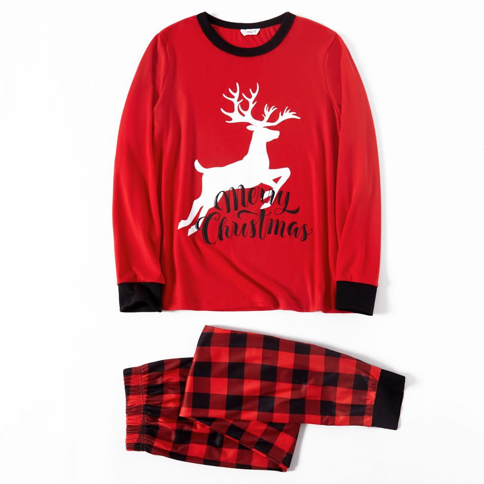 Christmas Reindeer and Letter Print Red Family Matching Long-sleeve Snug Fit Pajamas Sets Red big image 5