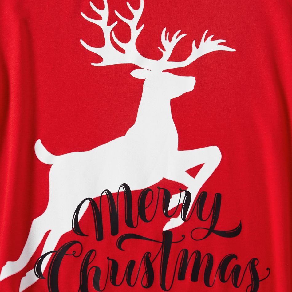 Christmas Reindeer and Letter Print Red Family Matching Long-sleeve Snug Fit Pajamas Sets Red big image 4