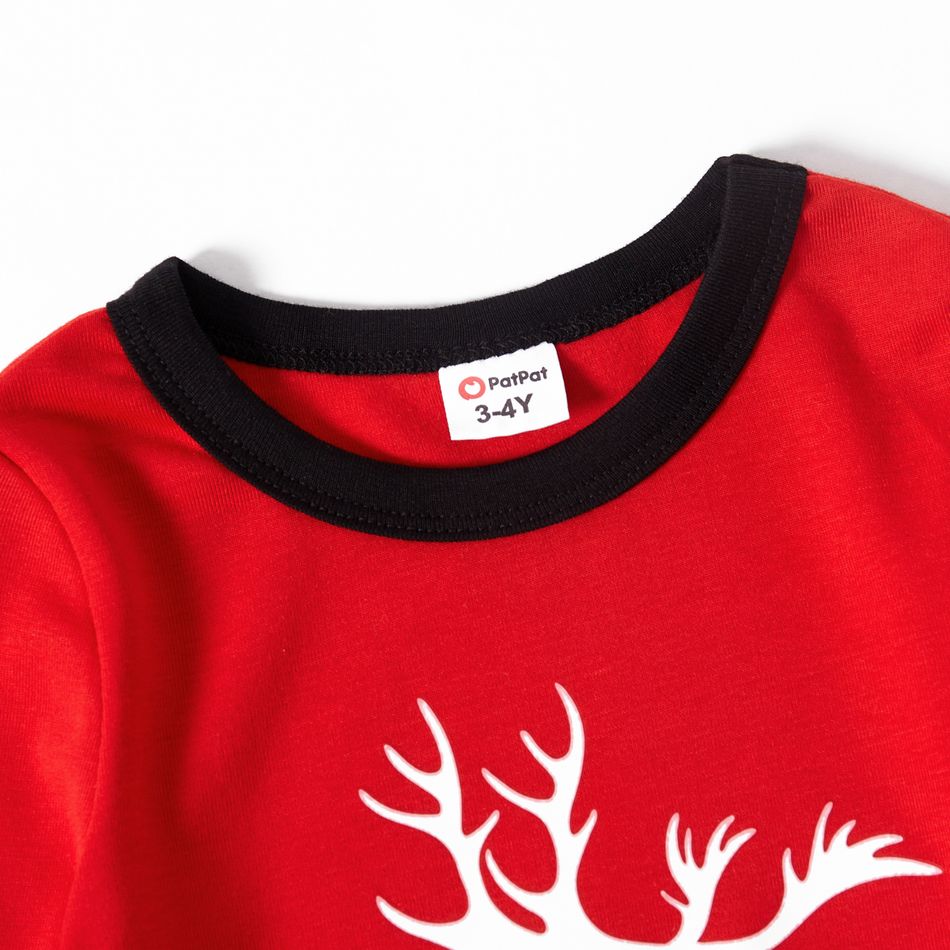 Christmas Reindeer and Letter Print Red Family Matching Long-sleeve Snug Fit Pajamas Sets Red big image 9