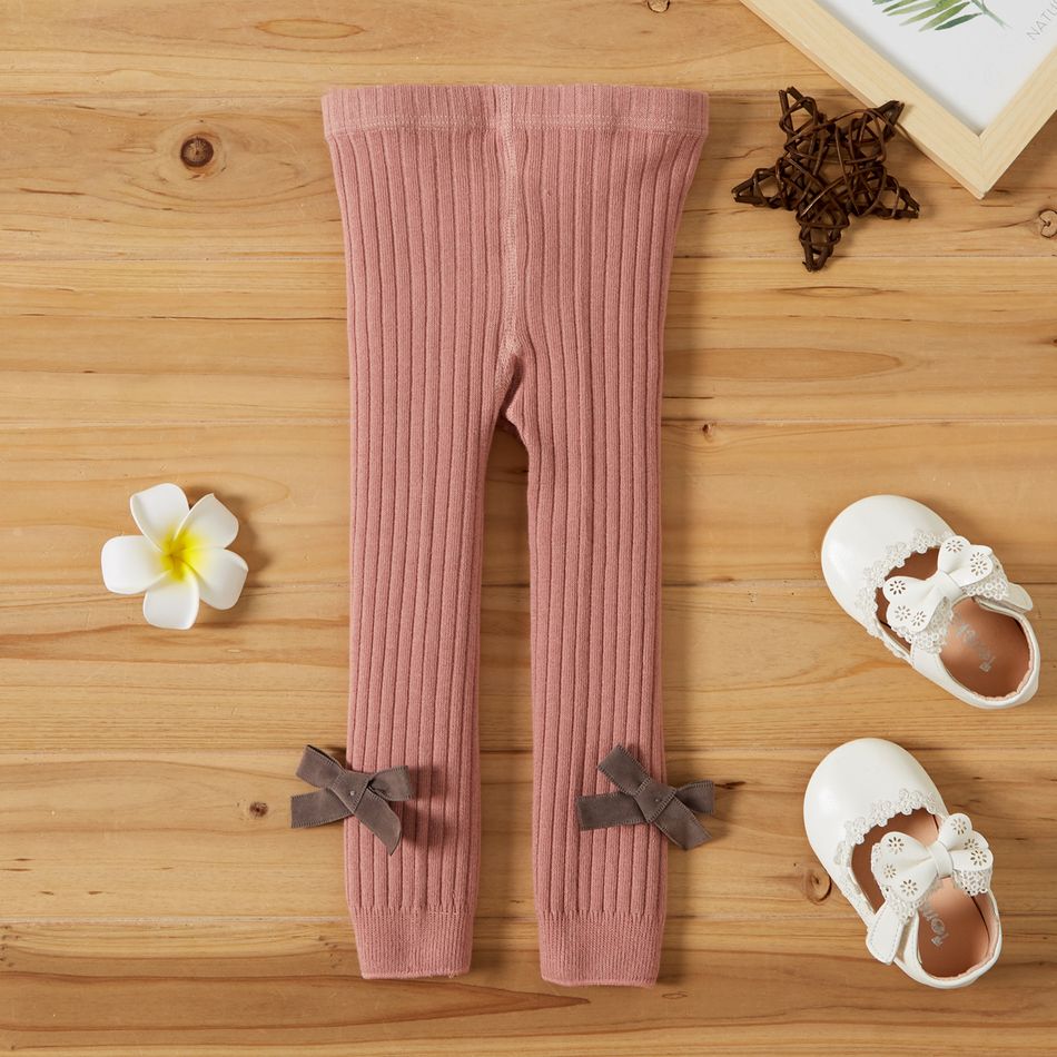 100% Cotton Solid Ribbed Bowknot Baby Stretchy Leggings Pink