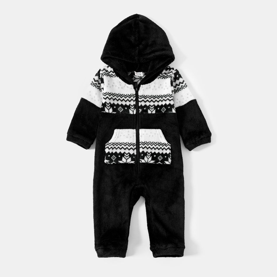Christmas Snowflake Print Splicing Black Family Matching Fleece Long-sleeve Hoodies Black big image 8