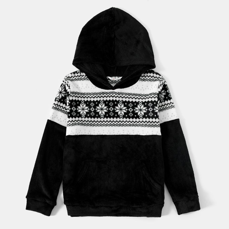 Christmas Snowflake Print Splicing Black Family Matching Fleece Long-sleeve Hoodies Black big image 6