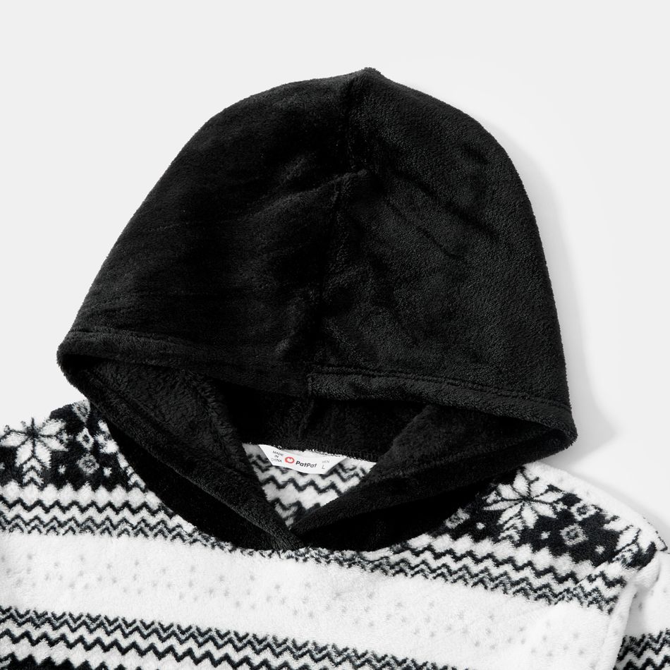 Christmas Snowflake Print Splicing Black Family Matching Fleece Long-sleeve Hoodies Black big image 3