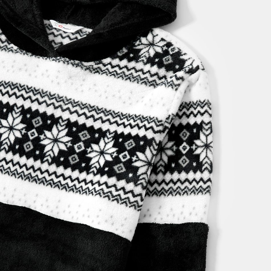 Christmas Snowflake Print Splicing Black Family Matching Fleece Long-sleeve Hoodies Black big image 4