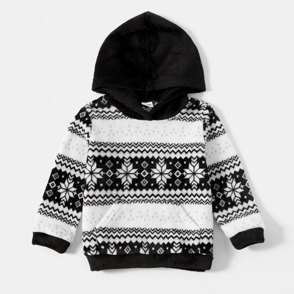 Christmas Snowflake Print Splicing Black Family Matching Fleece Long-sleeve Hoodies Black big image 7