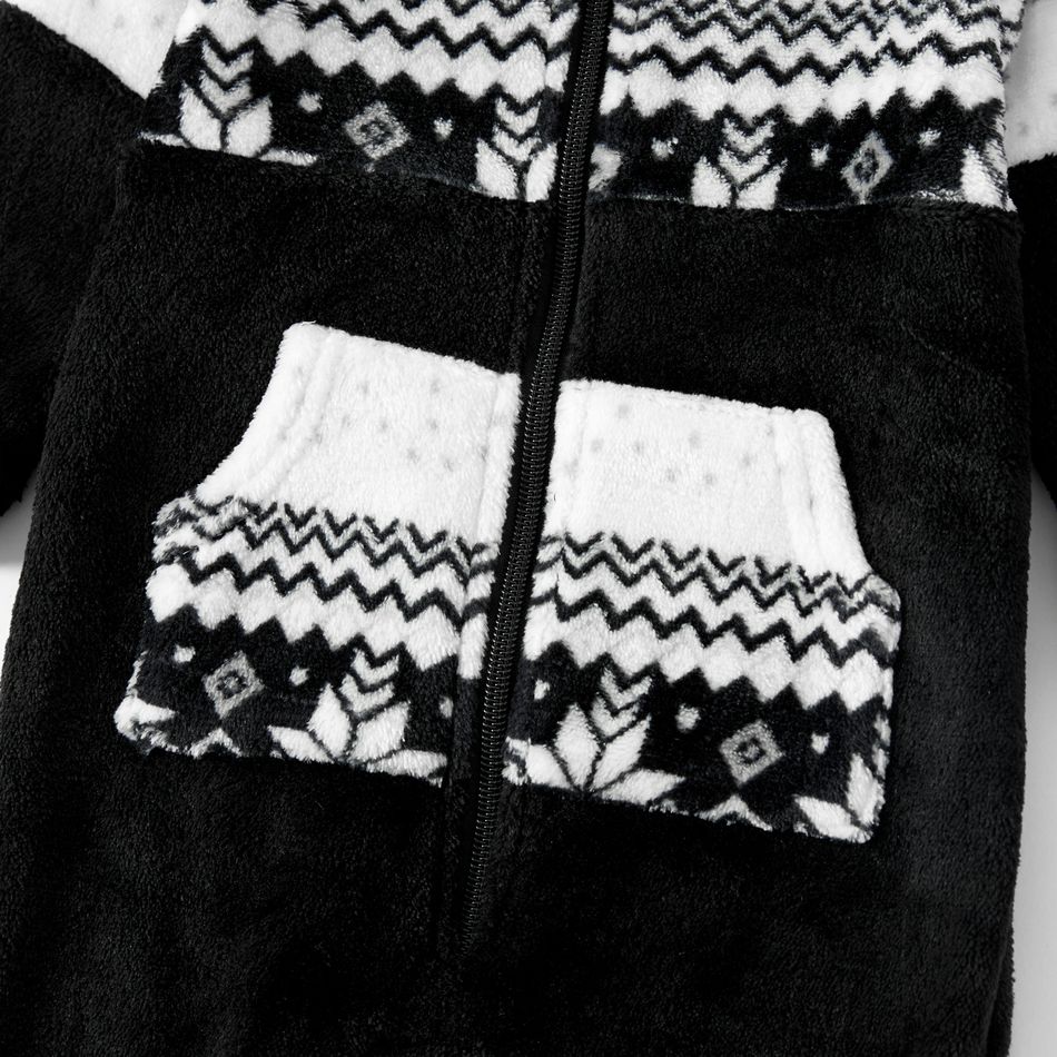 Christmas Snowflake Print Splicing Black Family Matching Fleece Long-sleeve Hoodies Black