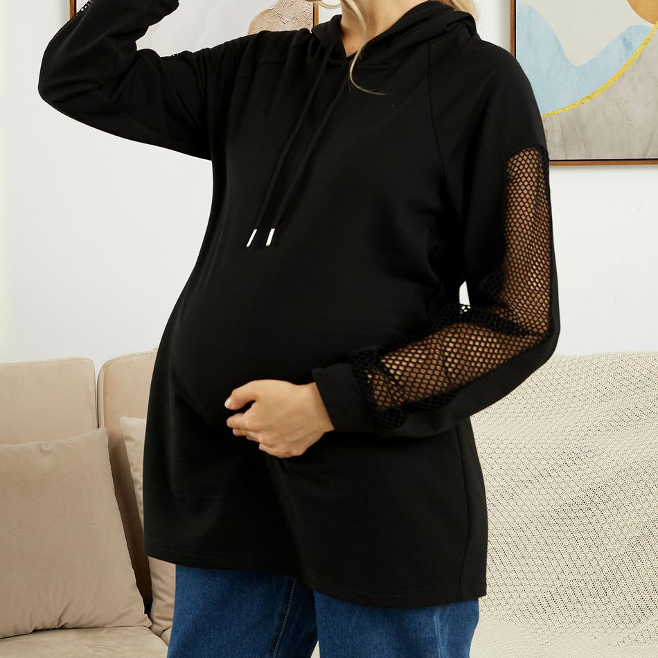 Hollow Stitching Long-sleeve Maternity Drawstring Hoodies Black