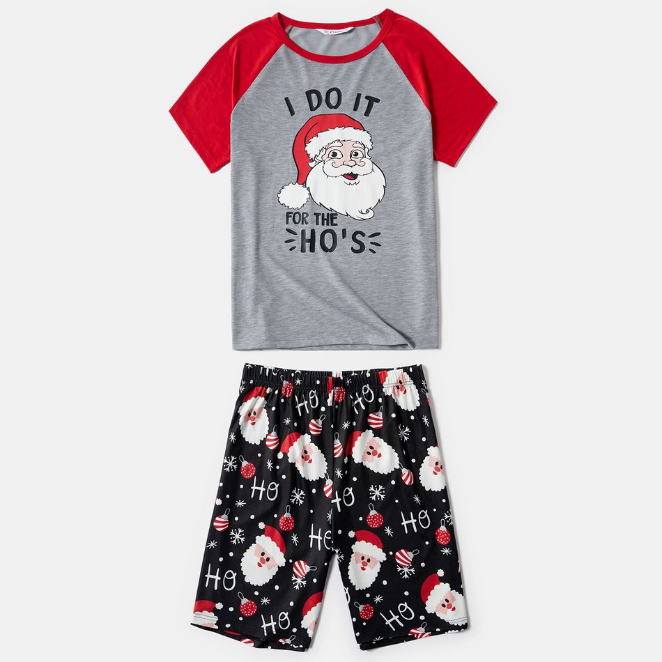Christmas Santa and Letter Print Family Matching Short-sleeve Pajamas Sets (Flame Resistant) Color block big image 4