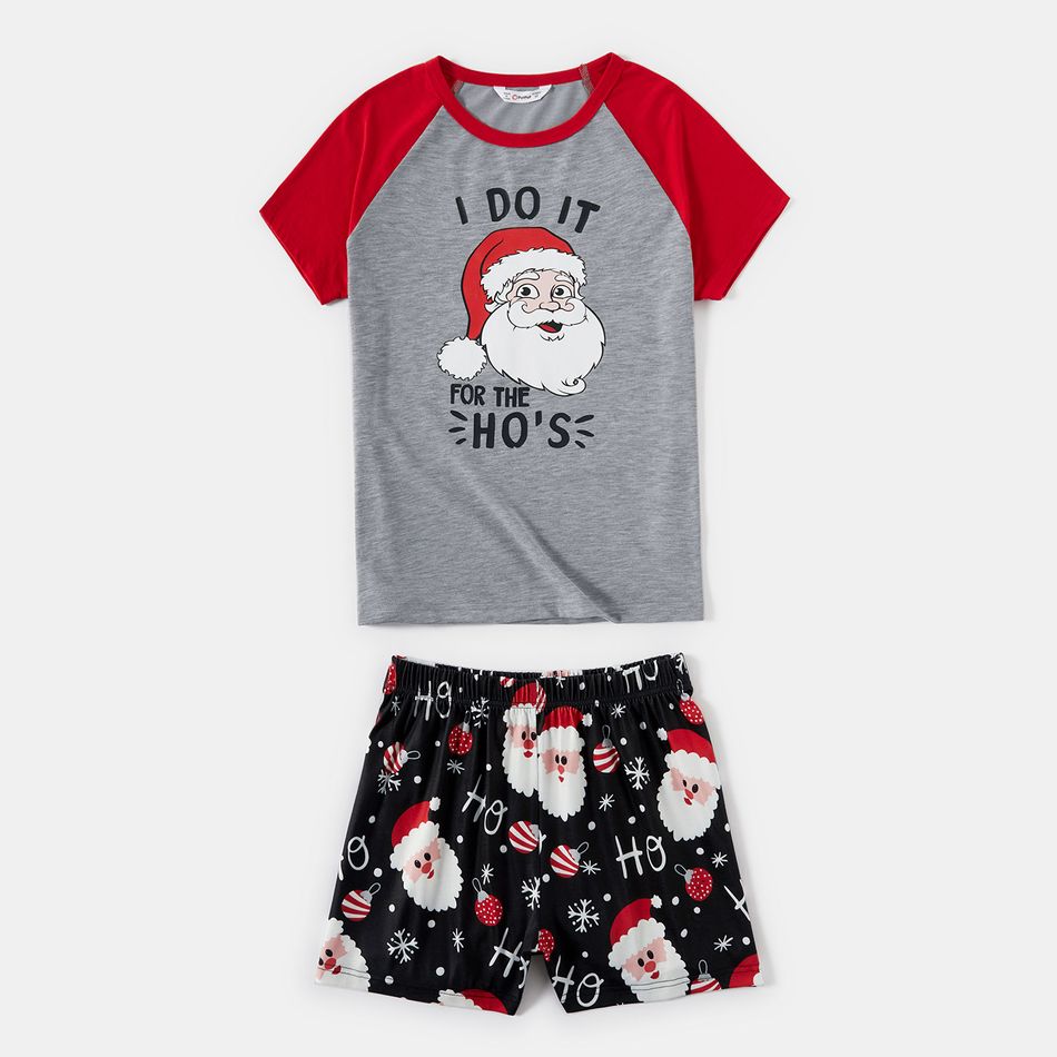 Christmas Santa and Letter Print Family Matching Short-sleeve Pajamas Sets (Flame Resistant) Color block big image 5