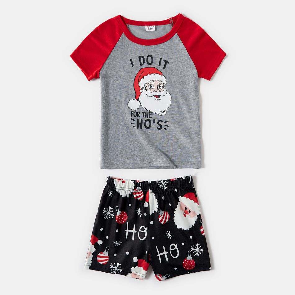 Christmas Santa and Letter Print Family Matching Short-sleeve Pajamas Sets (Flame Resistant) Color block big image 6