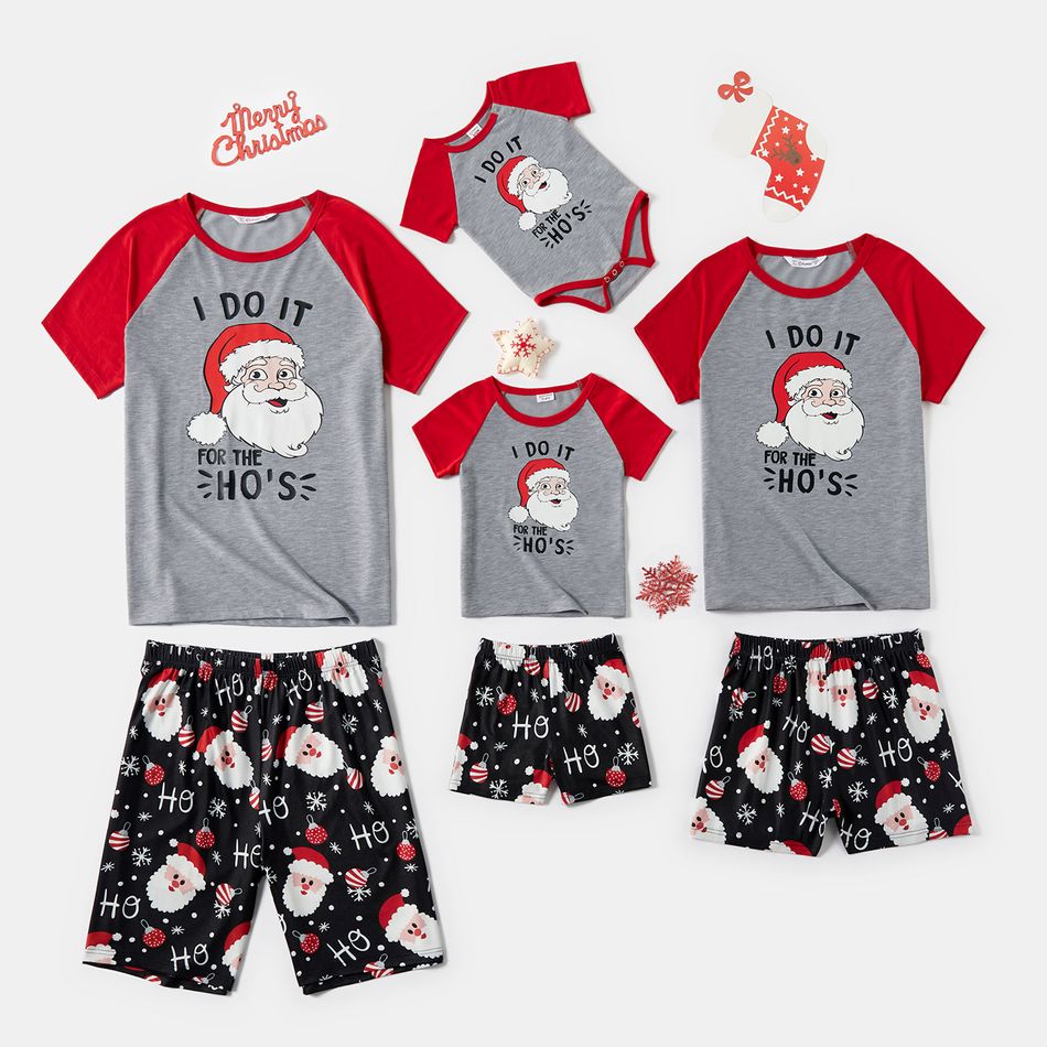 Christmas Santa and Letter Print Family Matching Short-sleeve Pajamas Sets (Flame Resistant) Color block