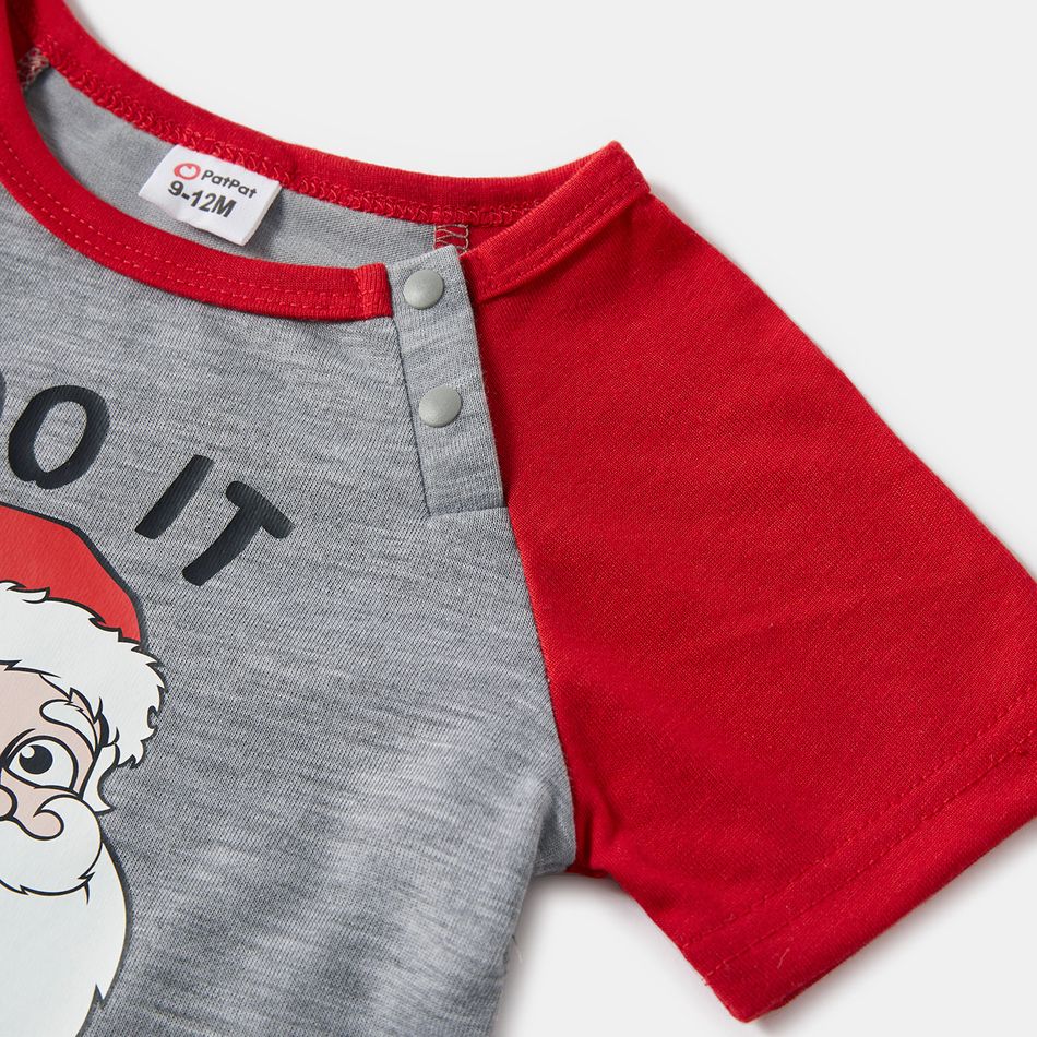 Christmas Santa and Letter Print Family Matching Short-sleeve Pajamas Sets (Flame Resistant) Color block big image 10