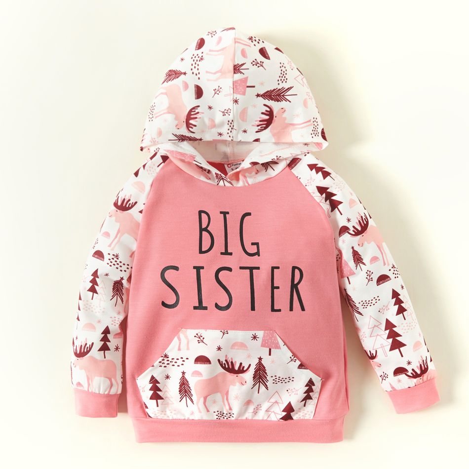 Letter Print Pink Floral Long-sleeve Hooded Sweatshirts for Sister and Me Pink big image 3