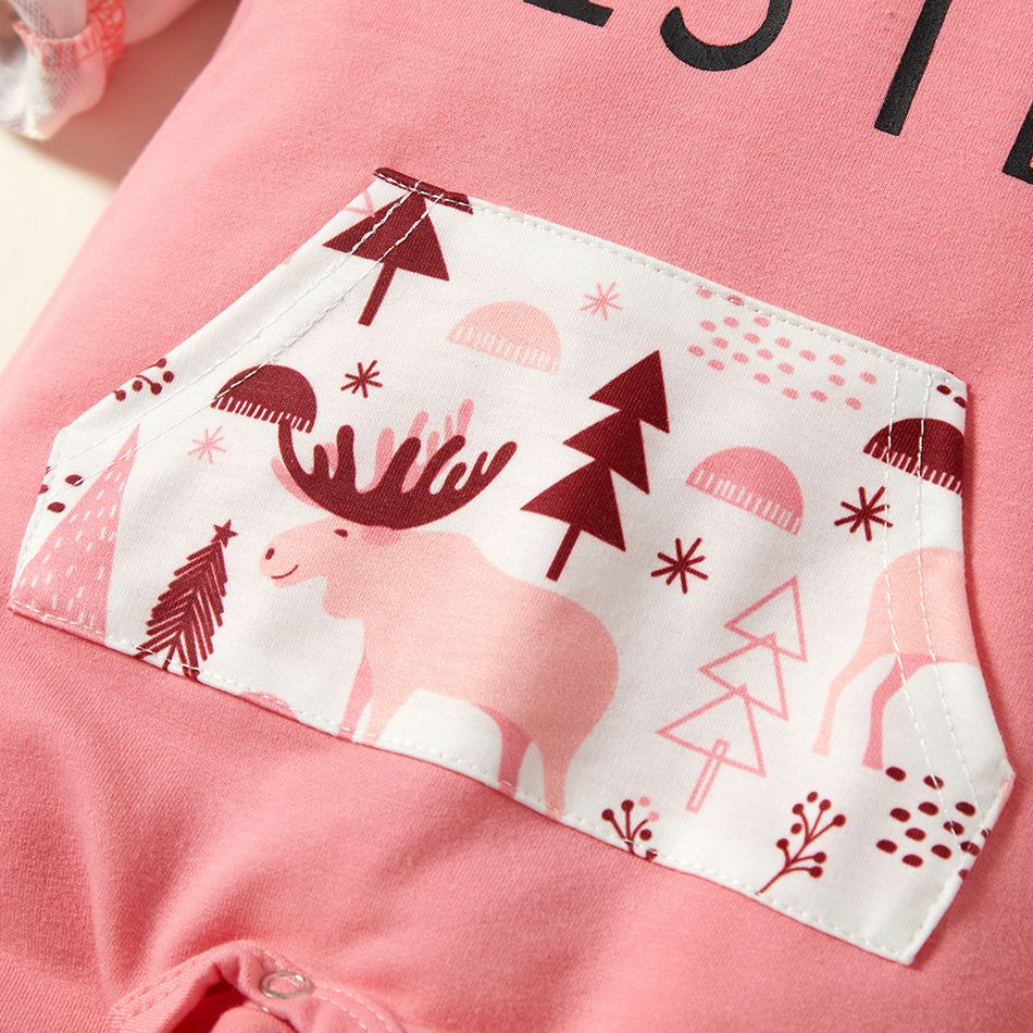 Letter Print Pink Floral Long-sleeve Hooded Sweatshirts for Sister and Me Pink big image 6