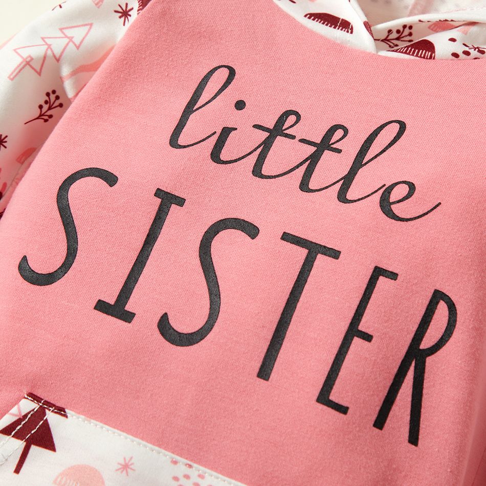 Letter Print Pink Floral Long-sleeve Hooded Sweatshirts for Sister and Me Pink big image 8