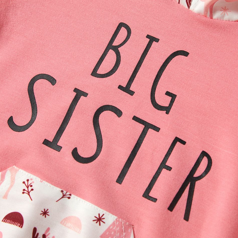 Letter Print Pink Floral Long-sleeve Hooded Sweatshirts for Sister and Me Pink big image 5