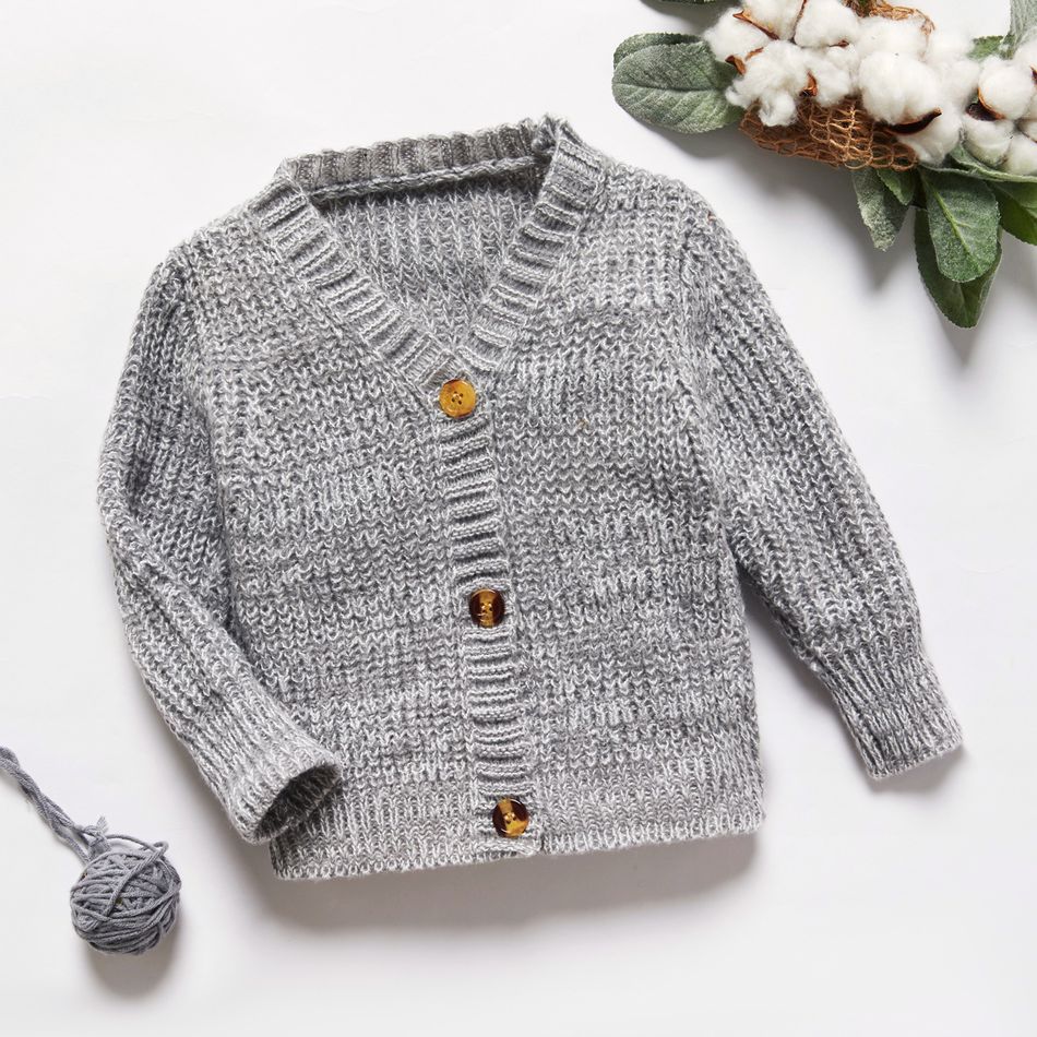 Toddler Boy Button Design Knit Sweater Jacket Dark Grey