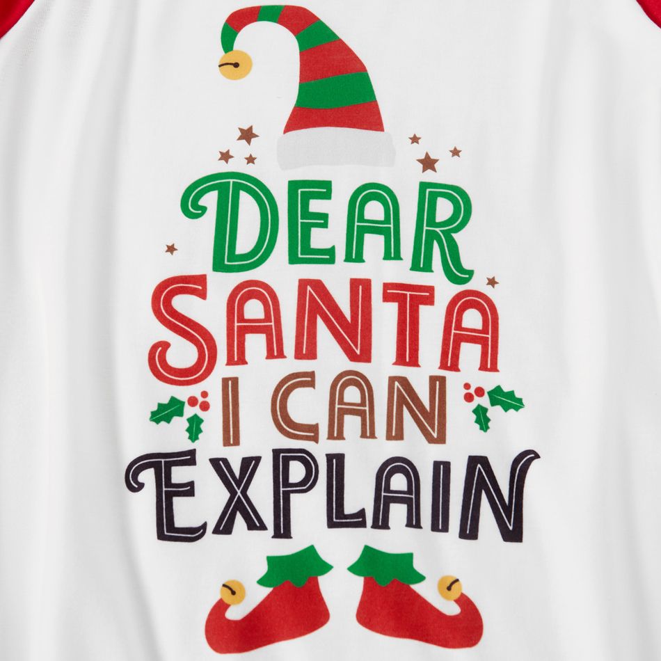 Christmas Elf and Letter Print Snug Fit Red Family Matching Long-sleeve Pajamas Sets Red/White big image 3