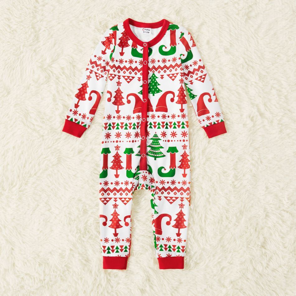 Christmas Elf and Letter Print Snug Fit Red Family Matching Long-sleeve Pajamas Sets Red/White big image 10