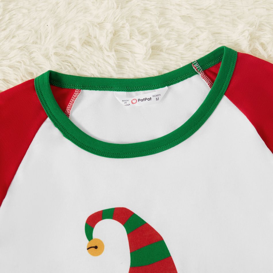 Christmas Elf and Letter Print Snug Fit Red Family Matching Long-sleeve Pajamas Sets Red/White big image 5